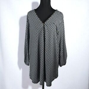 Robert Louis Blouse Woman 1X Geometric Print Long Sleeve 1/4 Zip‎ Tunic Casual